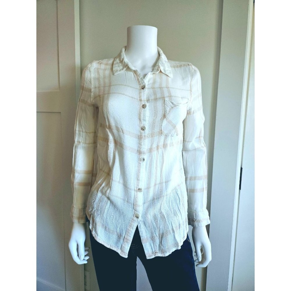 Thread & Supply 'Malibu Pier' Plaid Shirt White/Beige Button-Down Size S